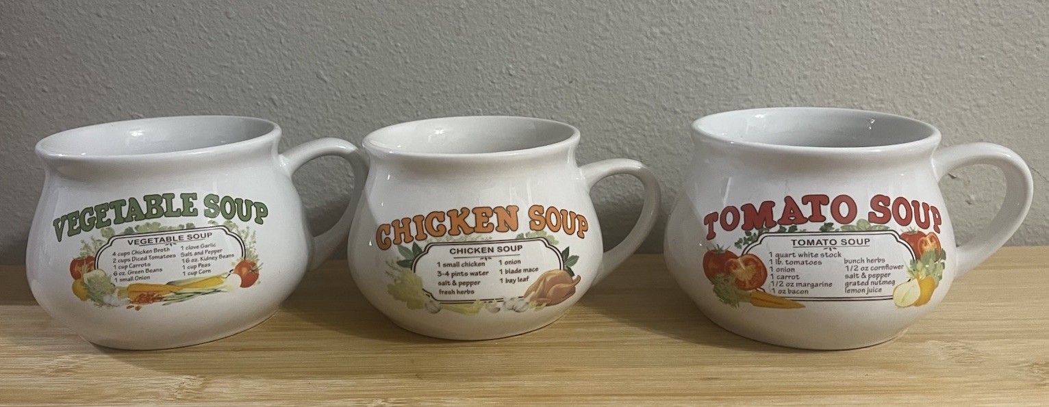 Vintage 1970s Recipe Soup Mugs Made By Dat\'l Do-It Inc. Vintage 1970s Recipe Soup Mugs Made By Dat\'l Do-It Inc.