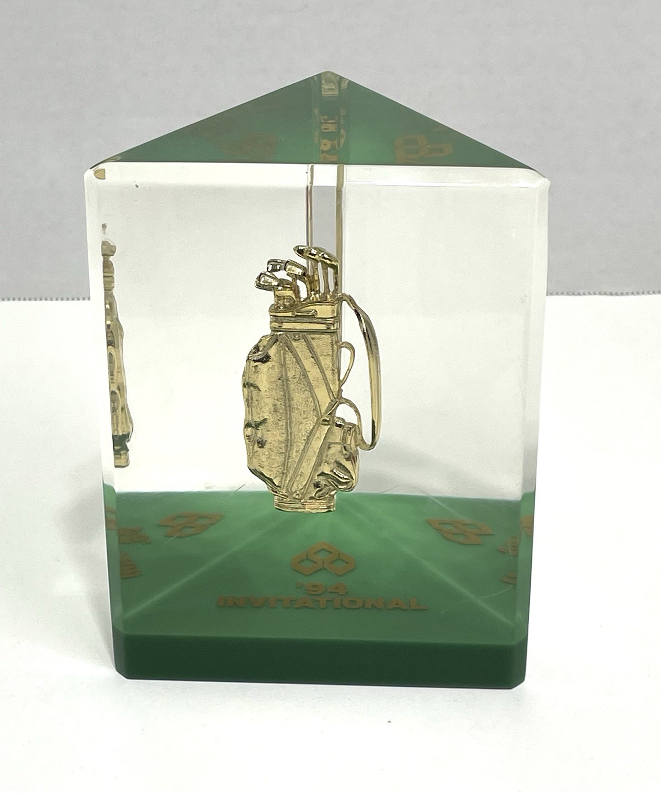 Vtg Diamond Shamrock Gas Oil 6” Tall 1994 Golf Invitational Lucite Paperweight Vtg Diamond Shamrock Gas Oil 6” Tall 1994 Golf Invitational Lucite Paperweight