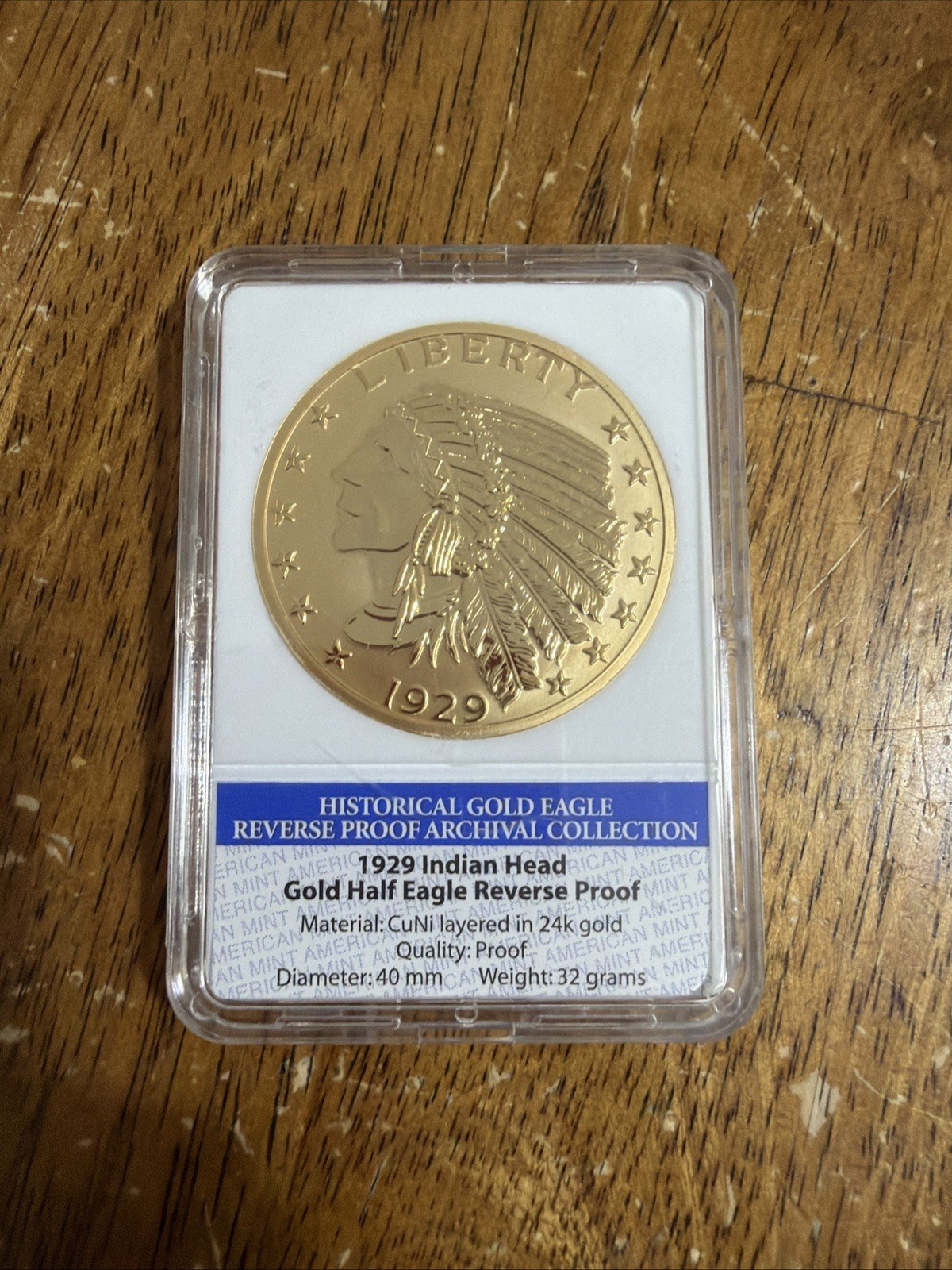 1929 Indian Head Half Eagle Replica 24k Gold Layered Proof Archival *00815*