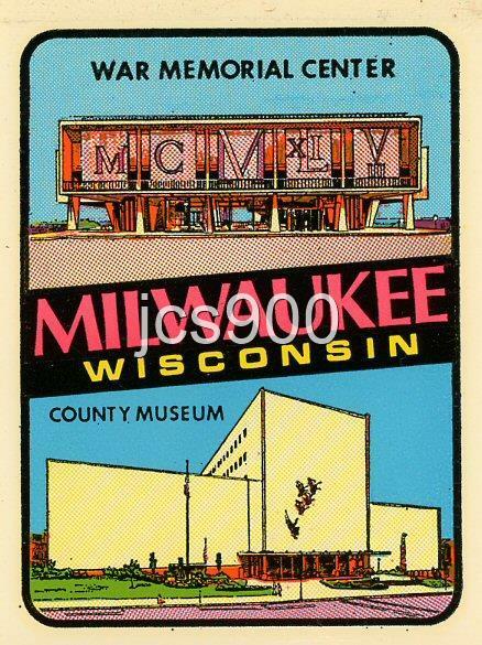 VINTAGE MILWAUKEE WISCONSIN TRAVEL DECAL WAR MUSEUM 2 SCENE SOUVENIR STATE IMPKO