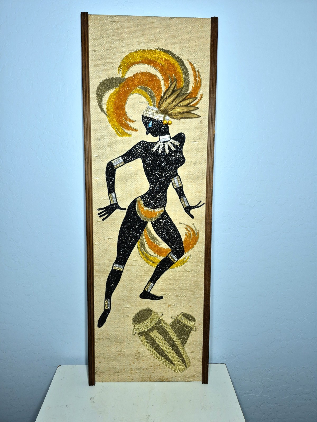 Vintage 1960s MCM Gravel Art Panel Calypso Dancer Wall Decor 12 Vintage 1960s MCM Gravel Art Panel Calypso Dancer Wall Decor 12