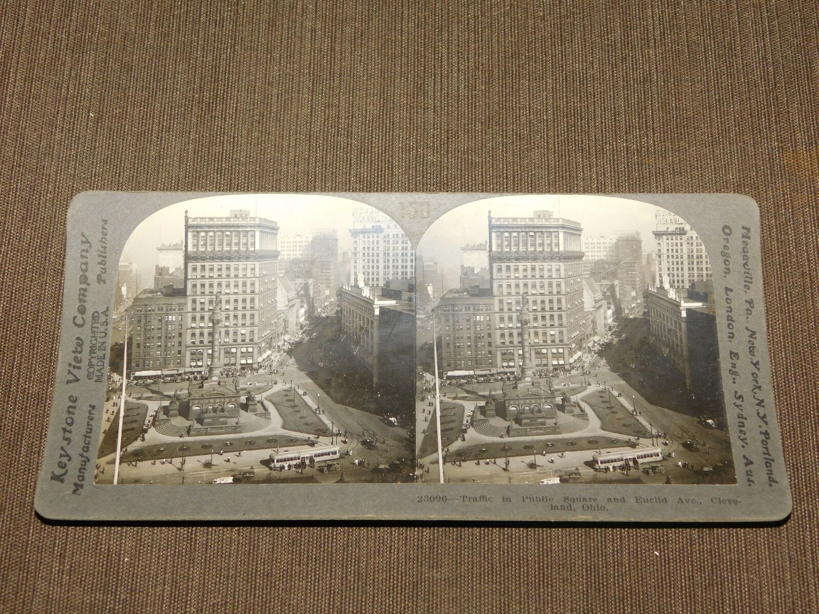 VINTAGE STEREOVIEW STEREOSCOPE CARD PUBLIC SQUARE CLEVELAND OHIO