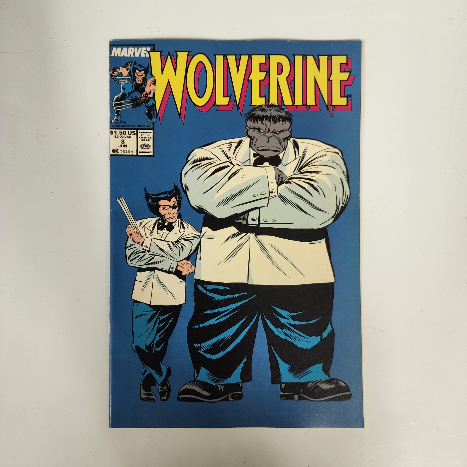 WOLVERINE #8 Grey Hulk Joe Fixit & Patch Cover Marvel 1989 NM- White pages WOLVERINE #8 Grey Hulk Joe Fixit & Patch Cover Marvel 1989 NM- White pages