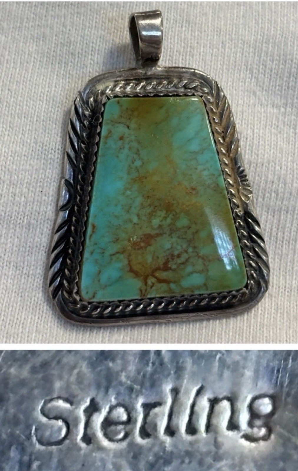 VTG Old Pawn Native American Navajo Sterling Kingman Turquoise Pendant 10.9 G VTG Old Pawn Native American Navajo Sterling Kingman Turquoise Pendant 10.9 G