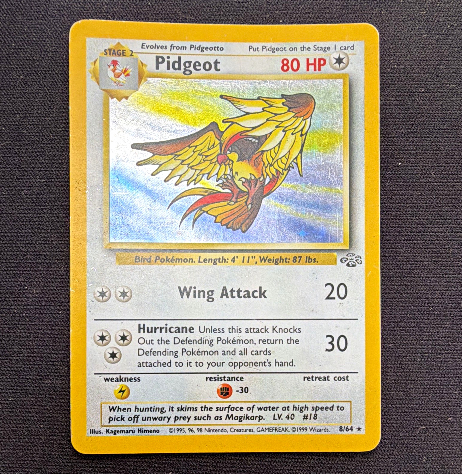 Pokémon TCG Jungle Pidgeot 8/64 Holo Rare 80 HP English Wizards 1999 MP Pokémon TCG Jungle Pidgeot 8/64 Holo Rare 80 HP English Wizards 1999 MP