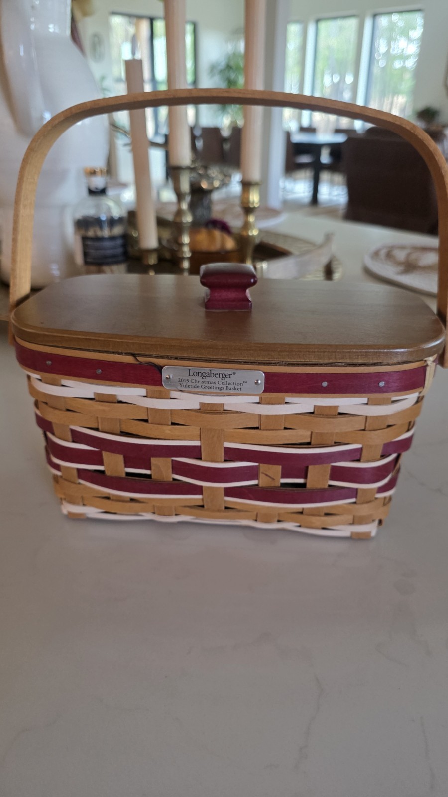 Longaberger 2015 Red Christmas Collection Yuletide Greeting basket lid protector Longaberger 2015 Red Christmas Collection Yuletide Greeting basket lid protector