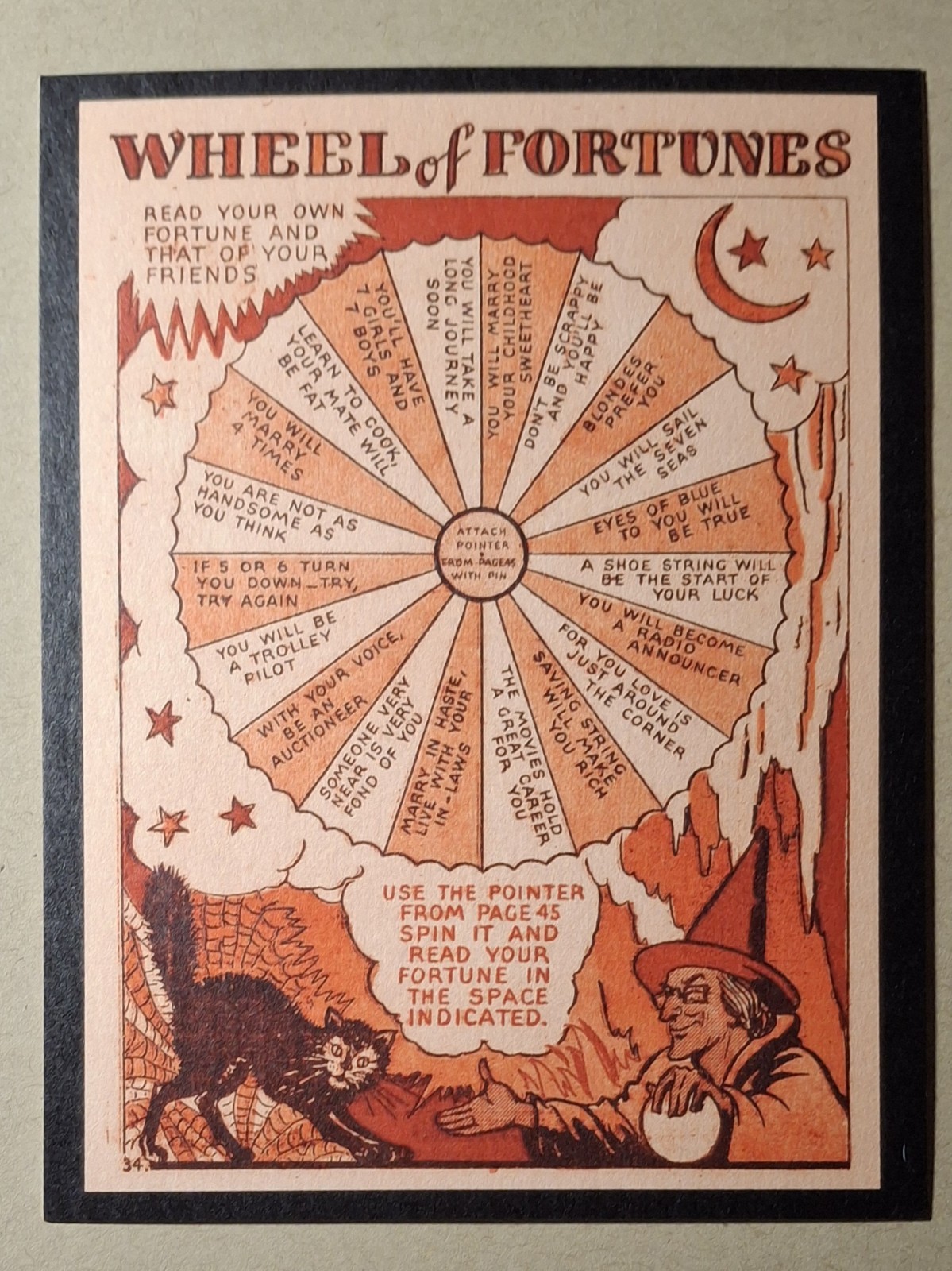 *HALLOWEEN* Vintage Reproduced Image Postcard: Wheel Of Fortunes Game Card *HALLOWEEN* Vintage Reproduced Image Postcard: Wheel Of Fortunes Game Card