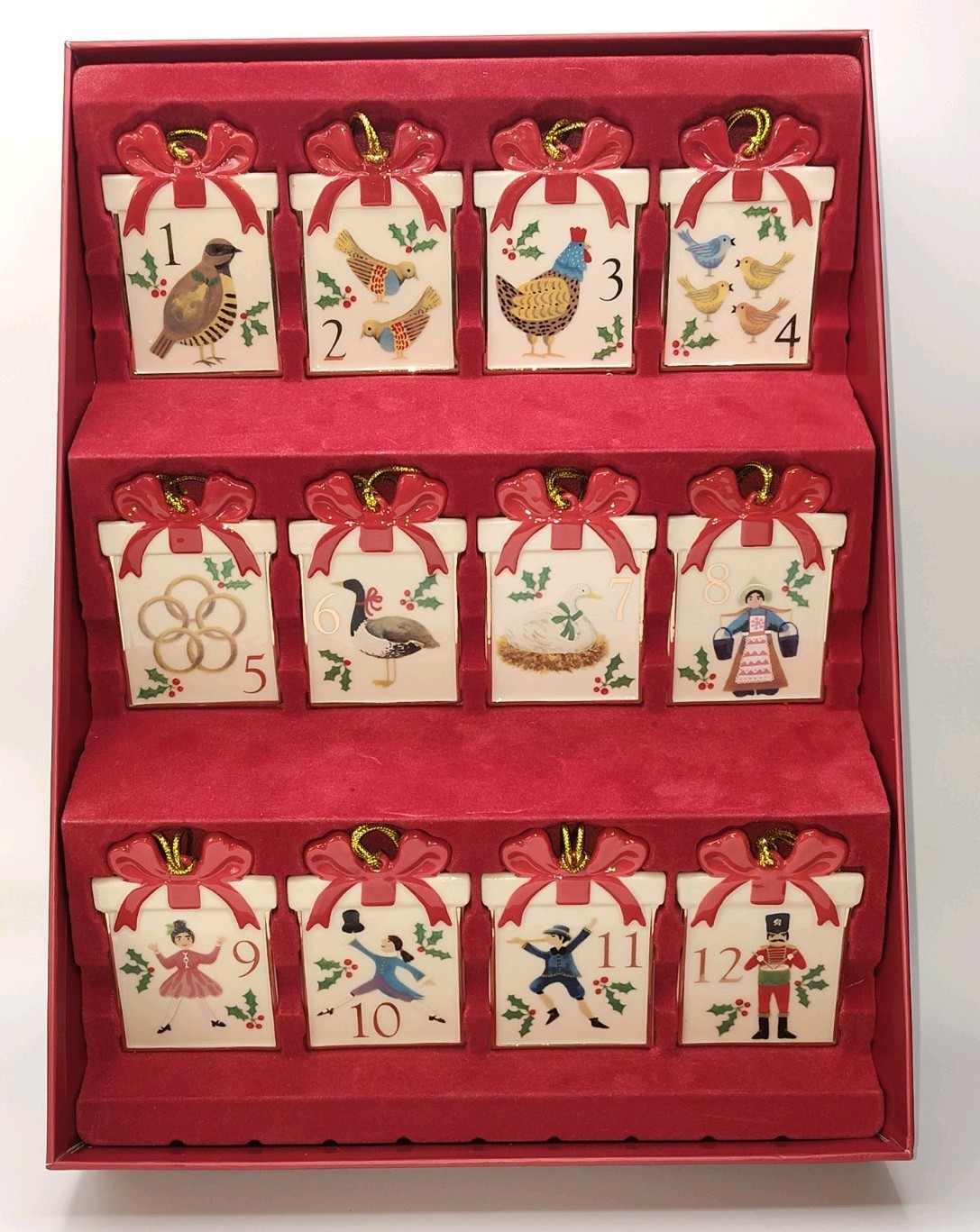 Lenox Twelve Days of Christmas 12 Ornament Set Handpainted Gift Box Shape NEW Lenox Twelve Days of Christmas 12 Ornament Set Handpainted Gift Box Shape NEW