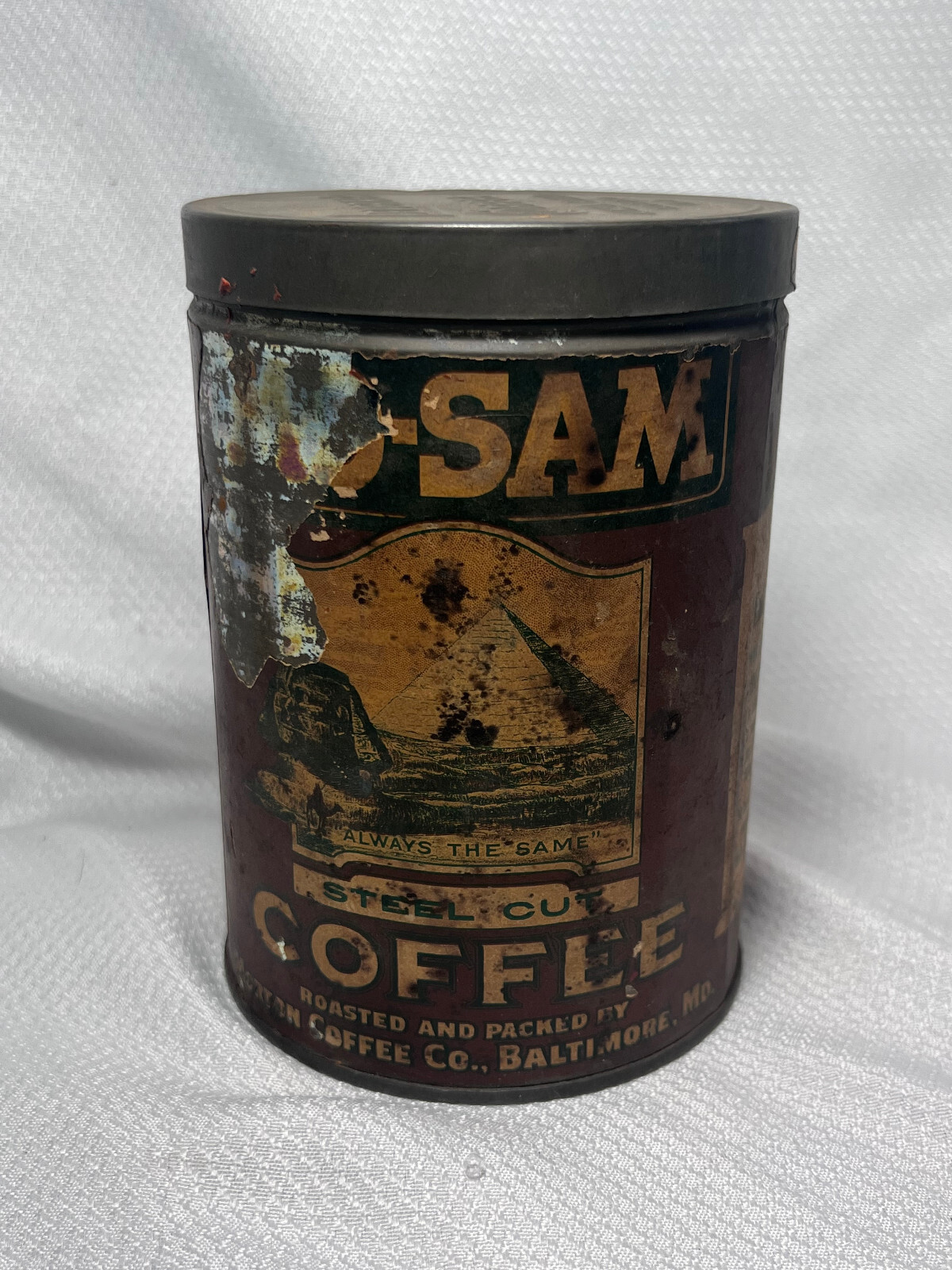 Vtg Mo-Sam Steel Cut Morton Coffee Co Balt. MD 1 LB Can Brand Tin Mismatch Lid Vtg Mo-Sam Steel Cut Morton Coffee Co Balt. MD 1 LB Can Brand Tin Mismatch Lid