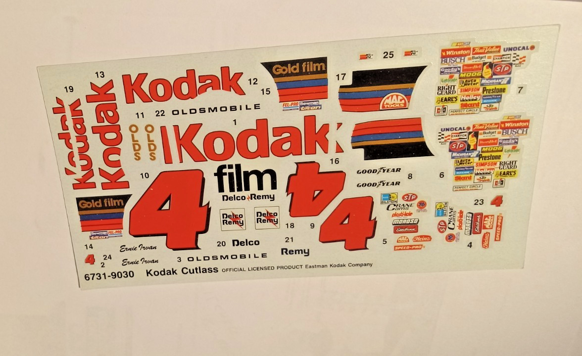 AMT Kodak Film Olds Cutlass Kit # 6731 1/25 Scale Package # 519 Decals Only