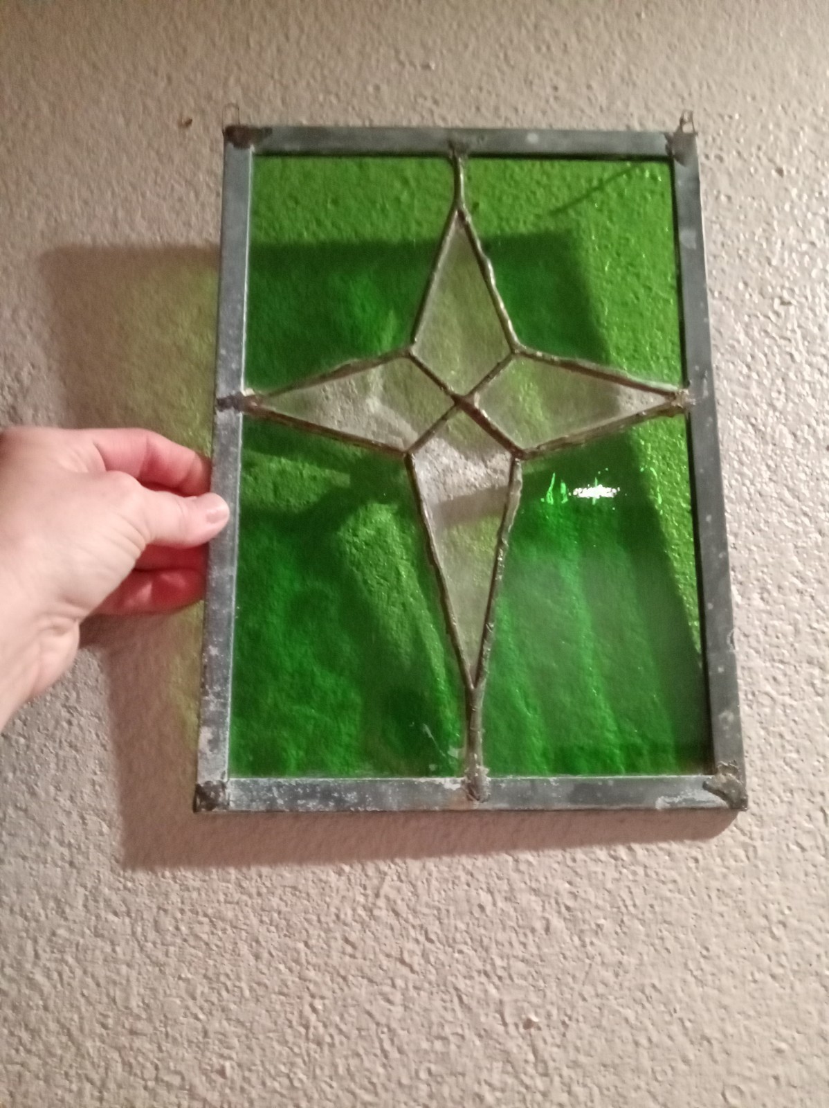 Vintage Stained Glass Diamond On Green Background Vintage Stained Glass Diamond On Green Background