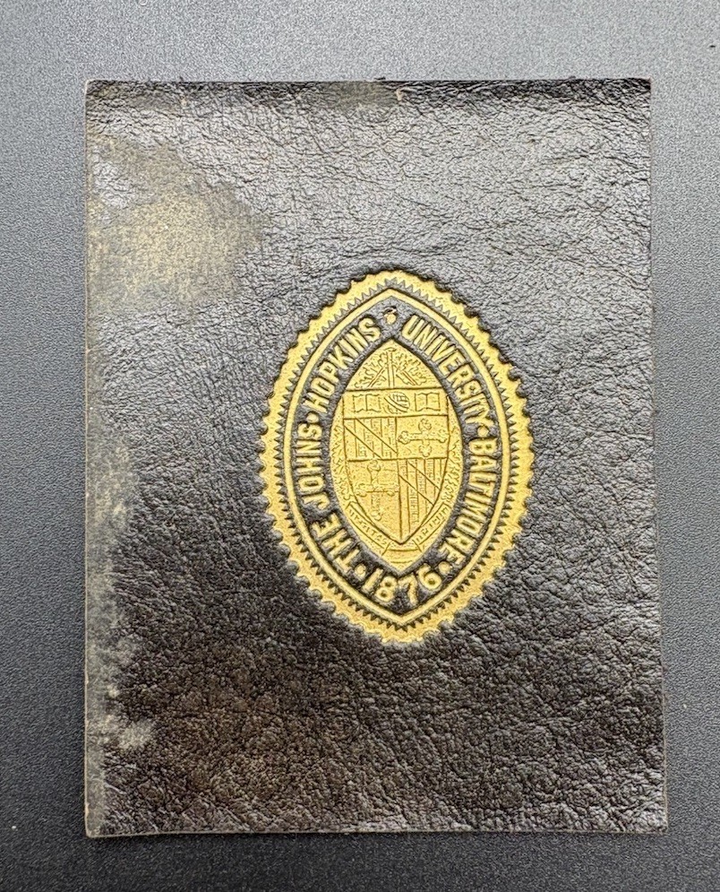 c1910 L20 Johns Hopkins University Baltimore College Seal Tobacco Leather c1910 L20 Johns Hopkins University Baltimore College Seal Tobacco Leather