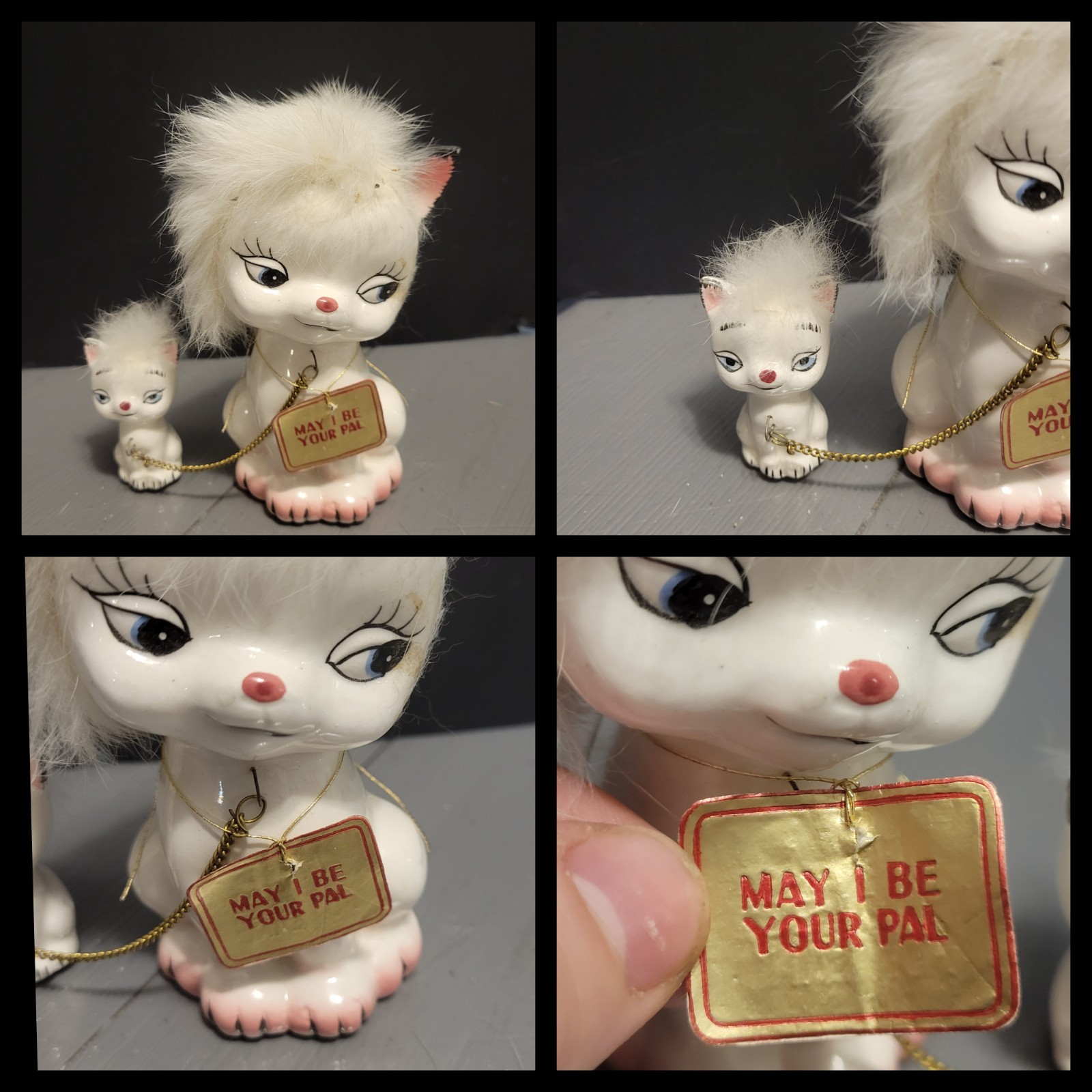 Vintage Ceramic Mother Cat Kitten On Chain Fur Anthropomorphic Norcrest Kitsch Vintage Ceramic Mother Cat Kitten On Chain Fur Anthropomorphic Norcrest Kitsch