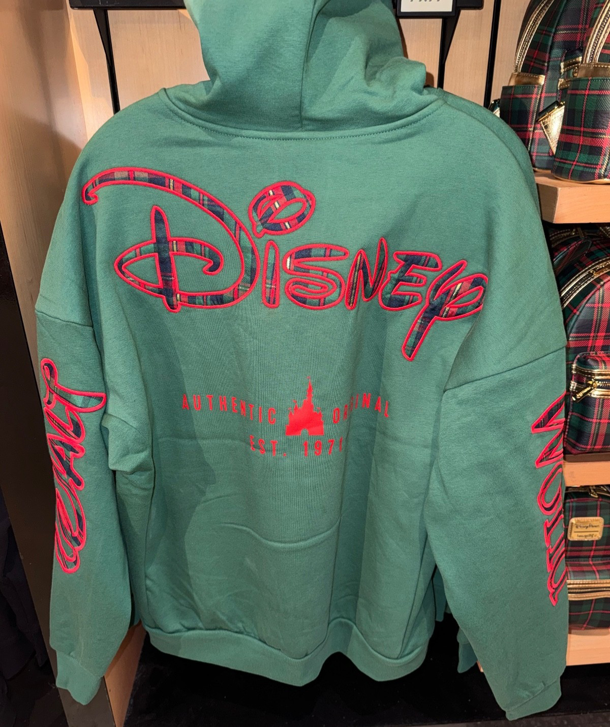 2025 Walt Disney World Green Plaid Christmas Zip Hoodie Sweatshirt Adult Sizes