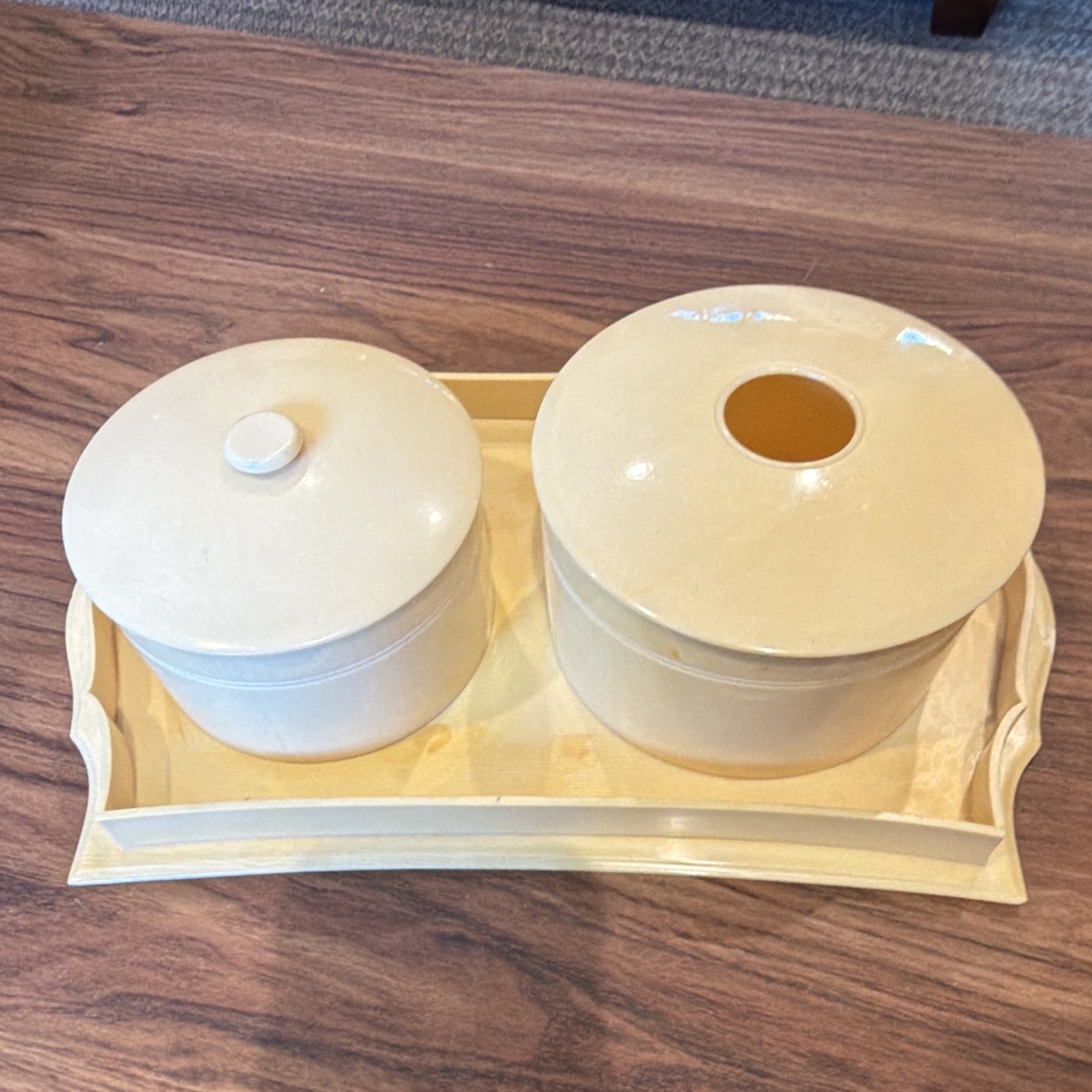 Antique 1920s DuPont DuBarry ivory Pyralin Celluloid 3pc Vanity Set Dresser Tray