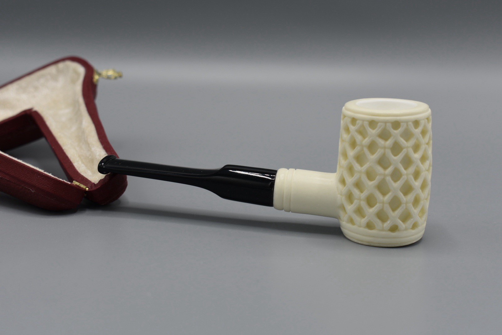 Ornate Poker Pipe New block Meerschaum Handmade W Case#1717 Ornate Poker Pipe New block Meerschaum Handmade W Case#1717
