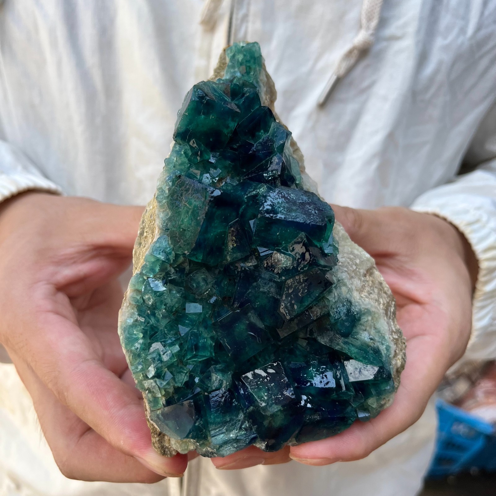 1.5LB NATURAL Green Cube FLUORITE Quartz Crystal Cluster Mineral Specimen