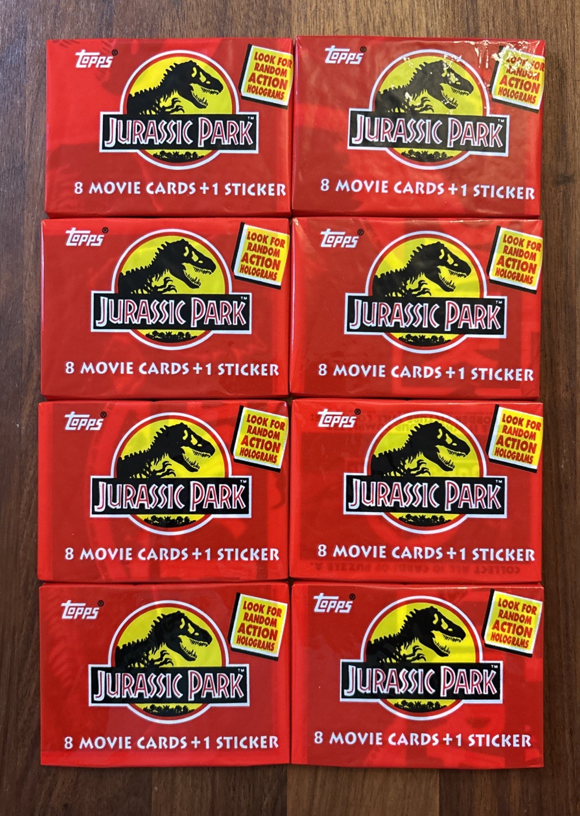 Vintage Lot of 8 Topps 1992 Jurassic Park Unopened Packs Of 8 Cards + 1 Sticker Vintage Lot of 8 Topps 1992 Jurassic Park Unopened Packs Of 8 Cards + 1 Sticker