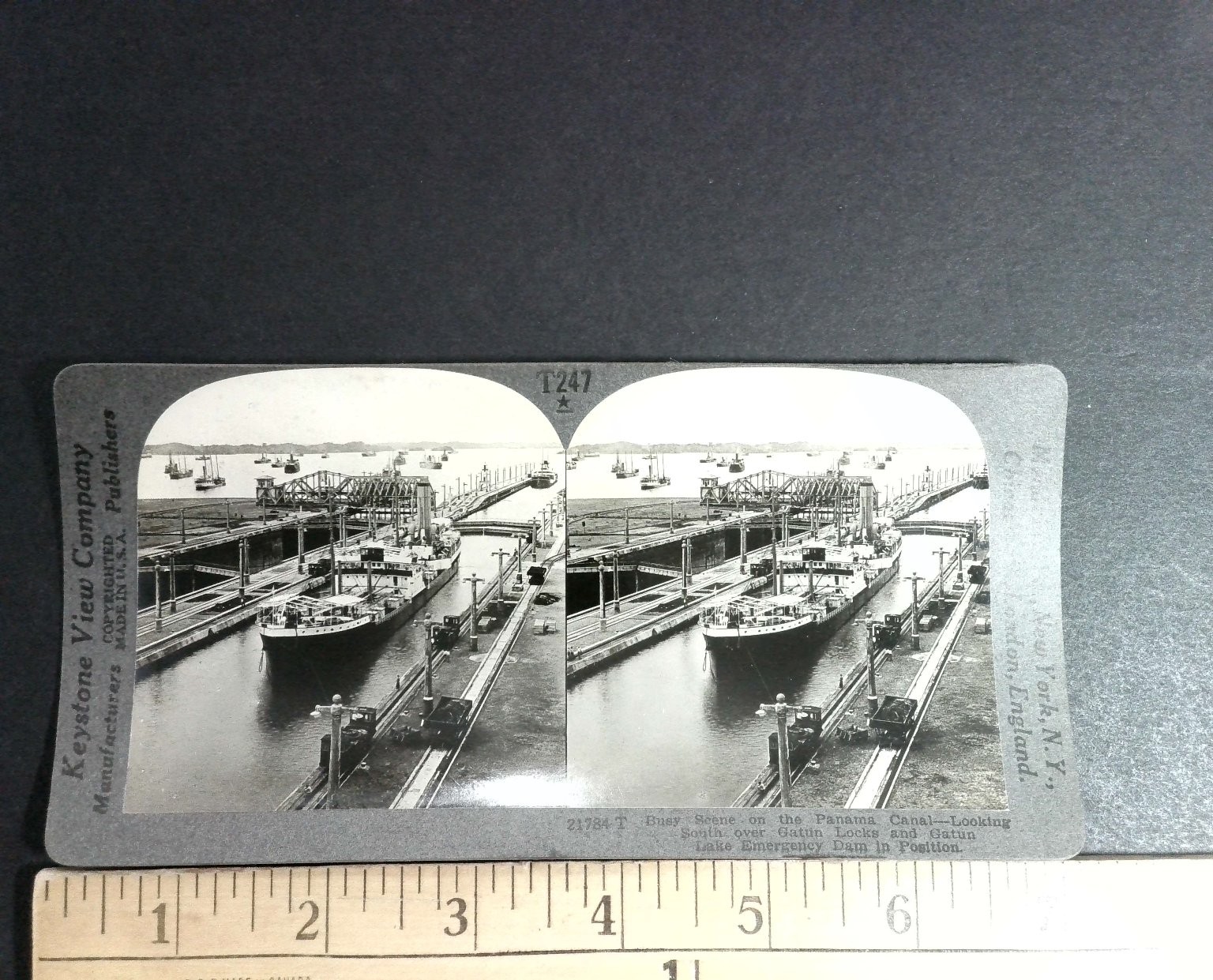 Panama Canal Stereoview Keystone View Co. Gatun Locks Ships 1910s Panama Canal Stereoview Keystone View Co. Gatun Locks Ships 1910s