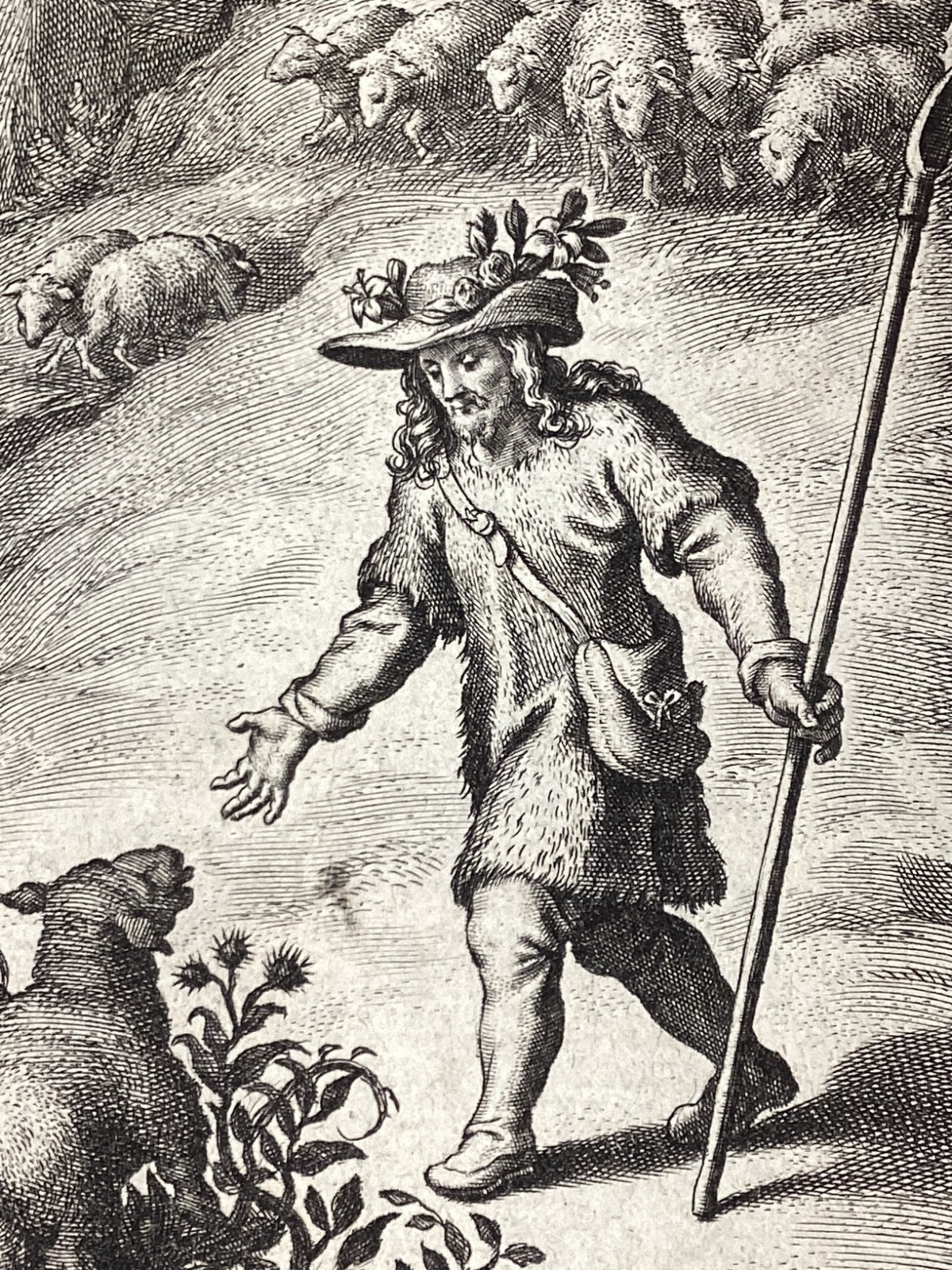 Antique Engraving 1620’s Christ Good Shepherd holy card religious print Antique Engraving 1620’s Christ Good Shepherd holy card religious print