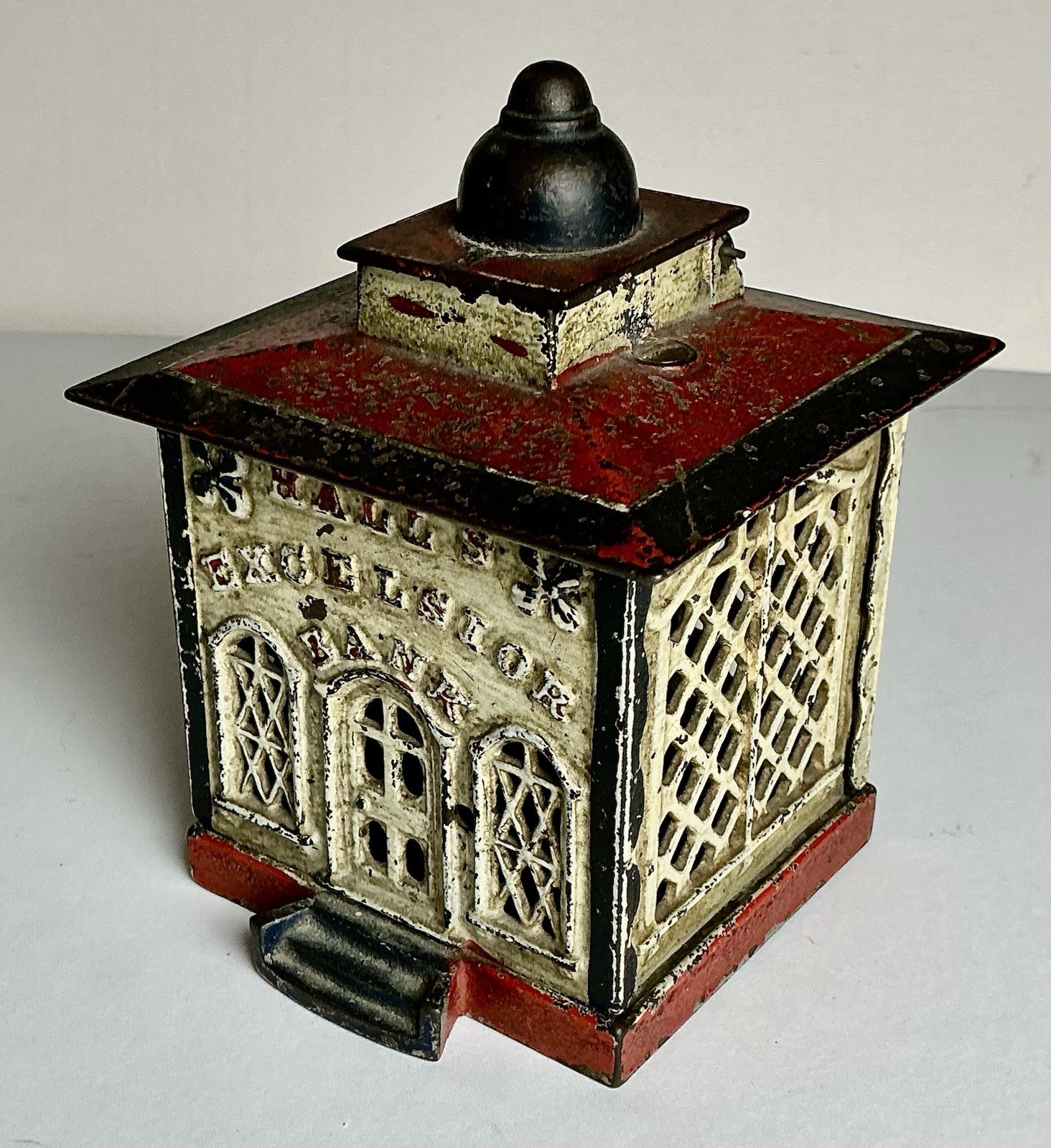 Antique Hall’s Excelsior Mechanical Bank J&E Stevens Cast Iron 19th Century Antique Hall’s Excelsior Mechanical Bank J&E Stevens Cast Iron 19th Century