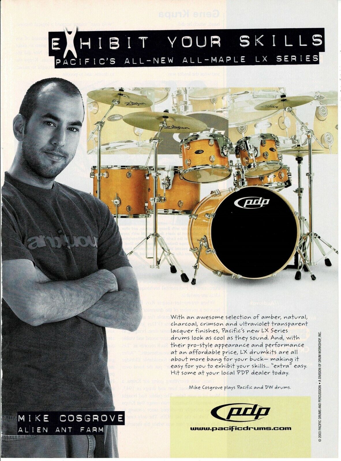 Pacific Drums and Percussion - Mike Cosgrove of Alien Ant Farm - 2003 Print Ad