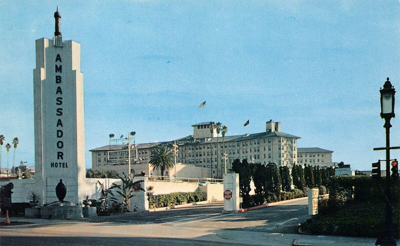 Los Angeles California Ambassador Hotel Advertising Entrance Sign Postcard V1