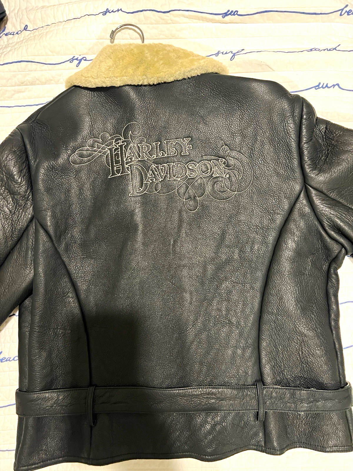 Harley-Davidson Black Leather Shearling Lined Belted Zip-Up Jacket XL Harley-Davidson Black Leather Shearling Lined Belted Zip-Up Jacket XL