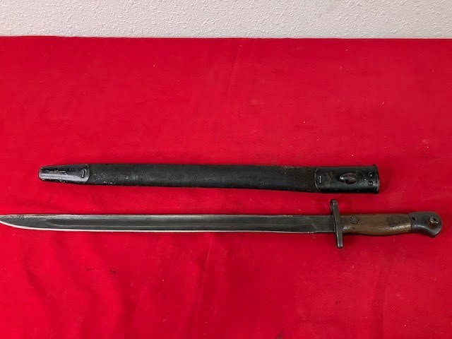 British Enfield P1907 GRI, Bayonet And Leather Scabbard British Enfield P1907 GRI, Bayonet And Leather Scabbard