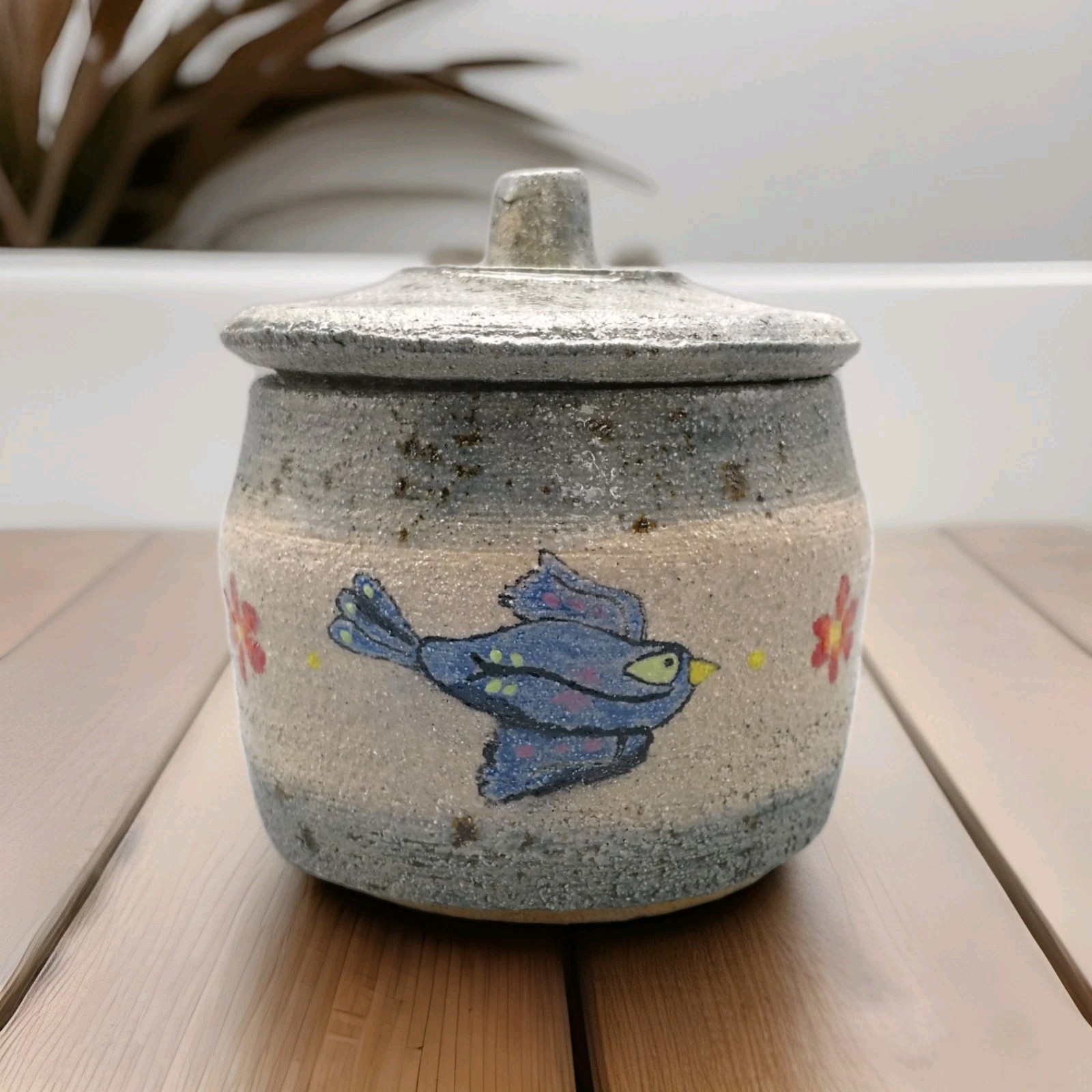 Handmade Whimsical Pottery Jar –Folk Art Ceramic with Lid Handmade Whimsical Pottery Jar –Folk Art Ceramic with Lid