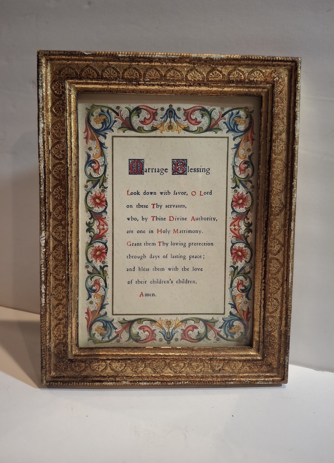 Vintage Florentia Italy Marriage Blessing Plaque Gilt Wood Wedding Prayer Vintage Florentia Italy Marriage Blessing Plaque Gilt Wood Wedding Prayer