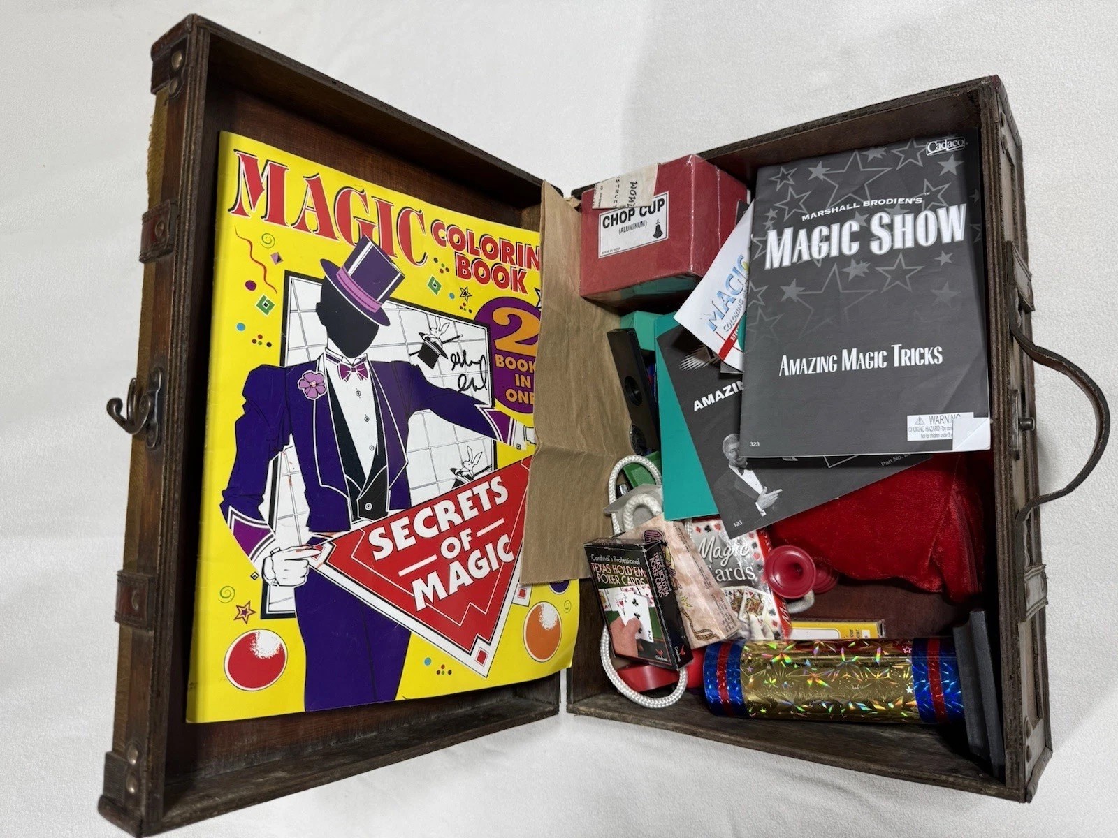 Vintage-Style Wooden Magic Trunk Filled With Magic Tricks Vintage-Style Wooden Magic Trunk Filled With Magic Tricks