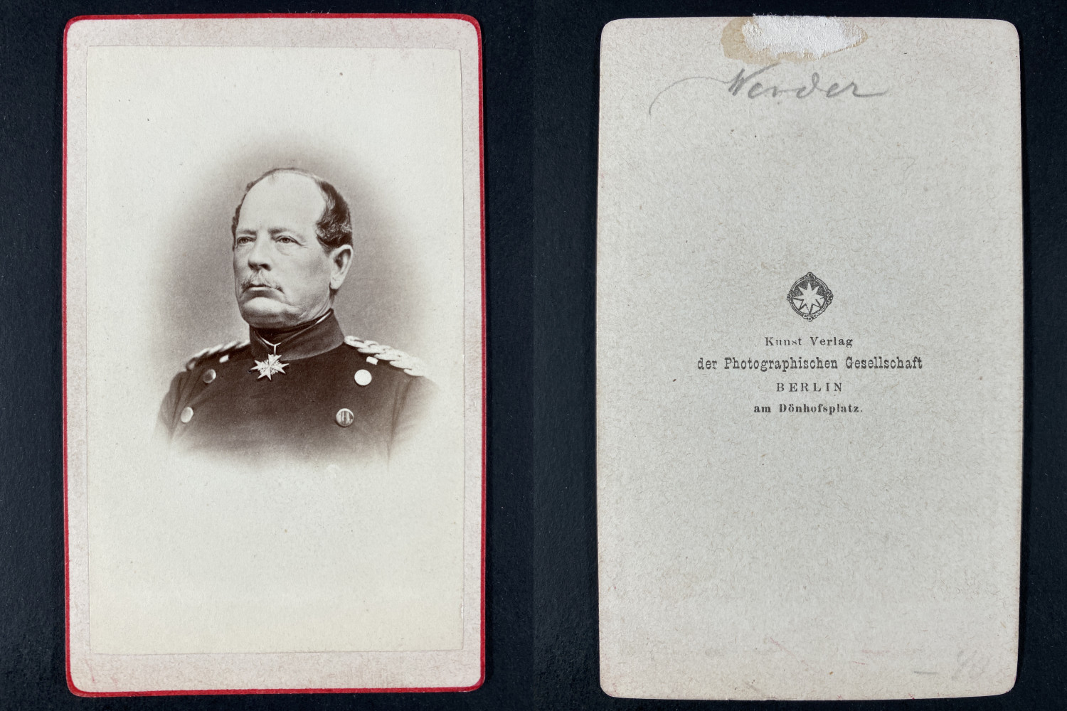 Berlin, Général von Werder vintage cdv albumen print.Le comte Karl Friedrich 