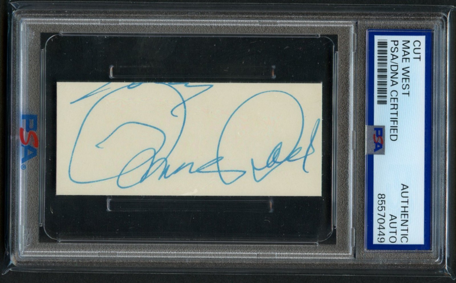 Mae West d1980 signed autograph 1.5x3 cut Actress and Singer PSA Slabbed Mae West d1980 signed autograph 1.5x3 cut Actress and Singer PSA Slabbed