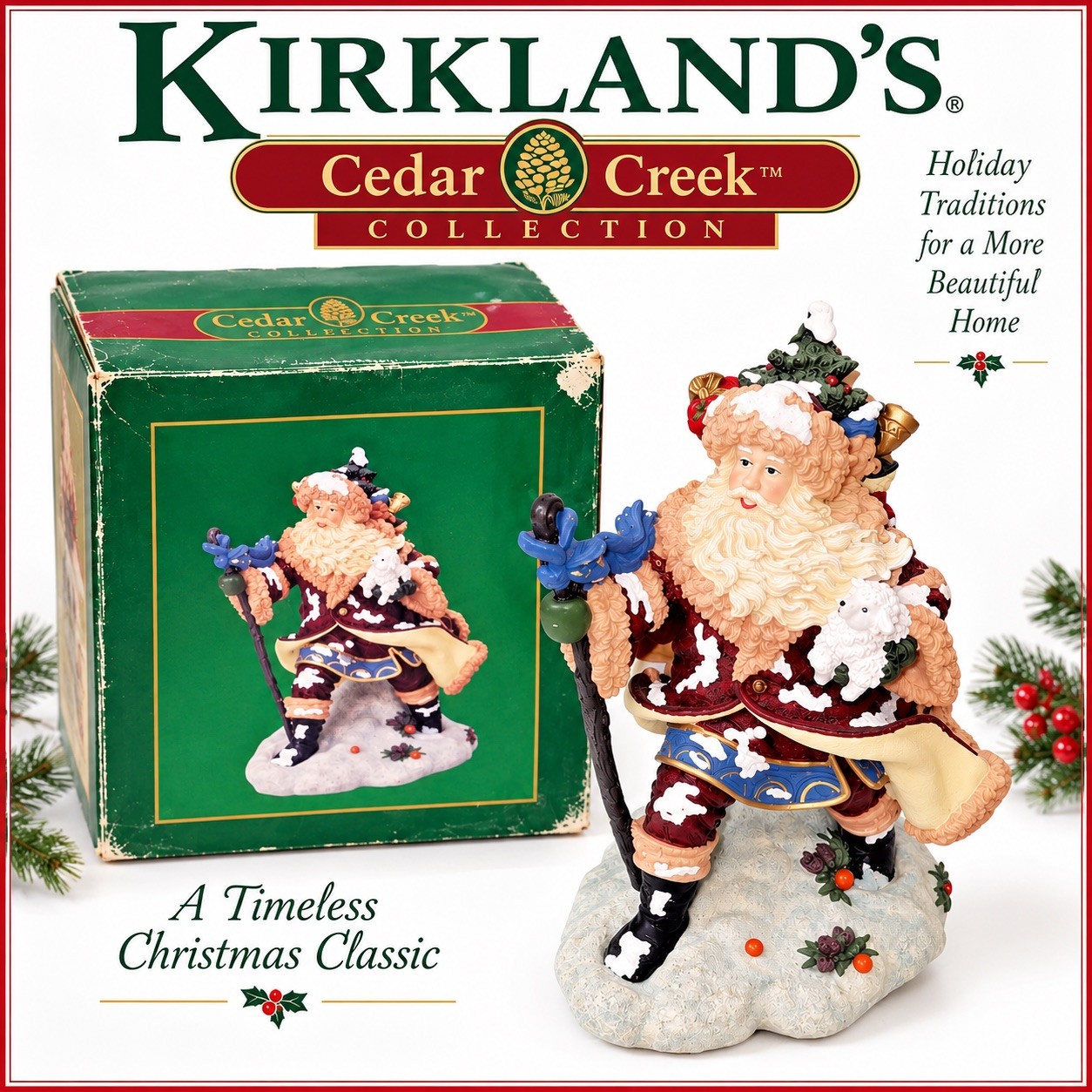 \'KIRKLAND\'s LARGE SANTA FIGURINE CEDAR CREEK SANTA With Toy Bag, 11.5\ \'KIRKLAND\'s LARGE SANTA FIGURINE CEDAR CREEK SANTA With Toy Bag, 11.5\