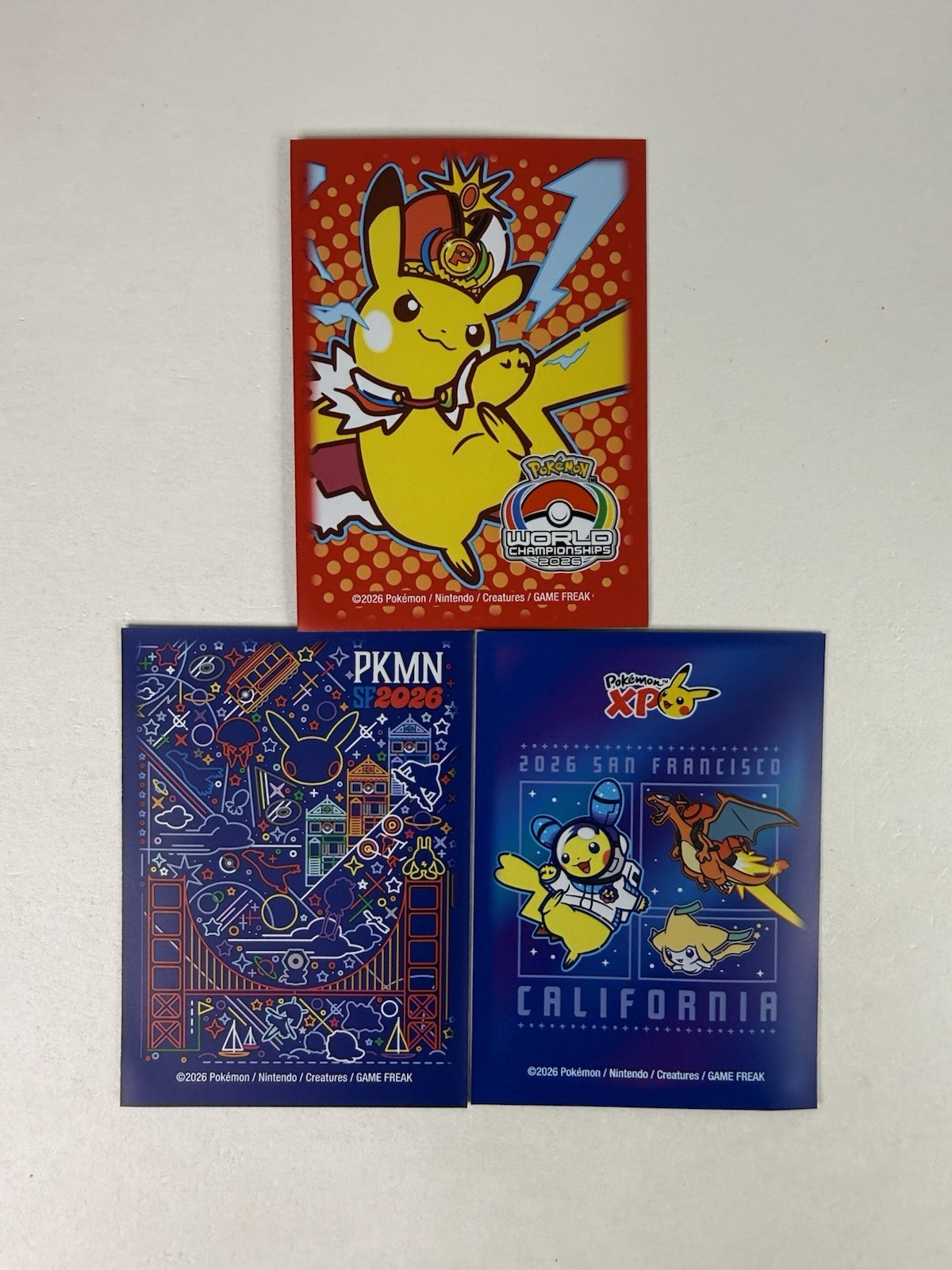 Pokemon World Championships 2026 San Francisco 3 Card Sleeve Set Pikachu XP