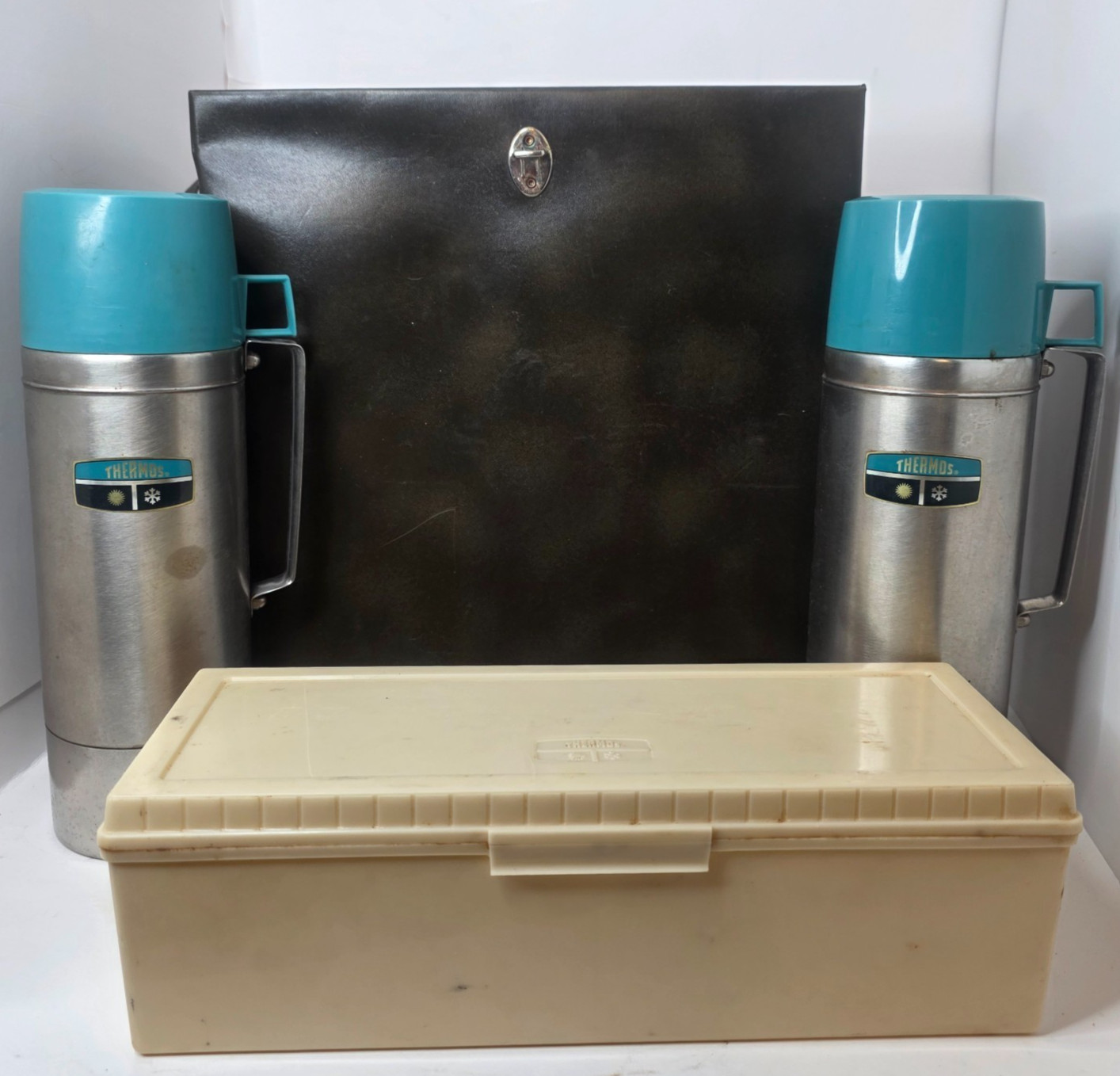 Vtg King Seeley Thermos Travel Picnic Set Case Stainless Steel Quarts Lunch Box