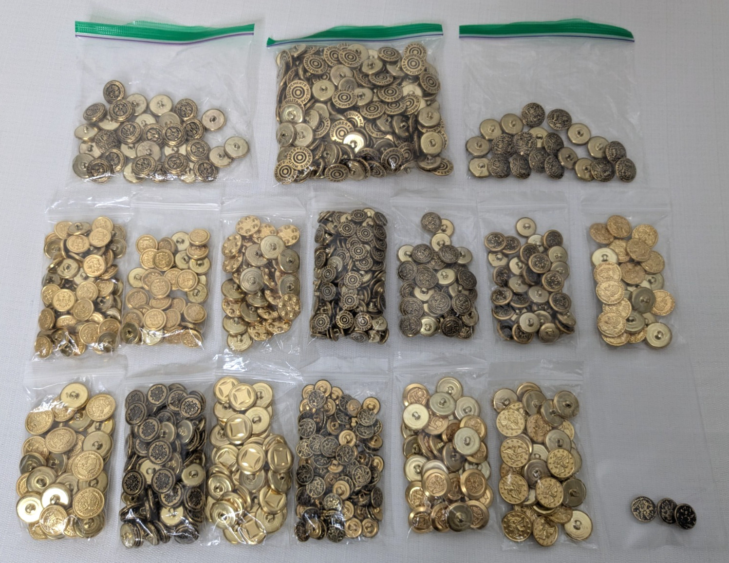 Vintage Lot of 846 Gold Round Shank Buttons Gold Brass Metal Uniforms Jackets