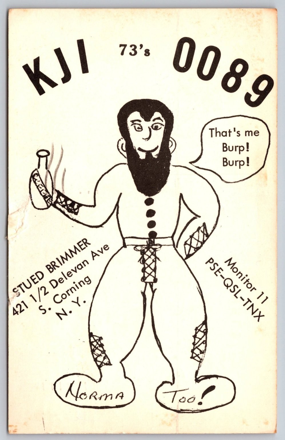 1964 QSL Postcard KJI 73\'s Ham Radio Cartoon Art Painted Post NY C15 1964 QSL Postcard KJI 73\'s Ham Radio Cartoon Art Painted Post NY C15