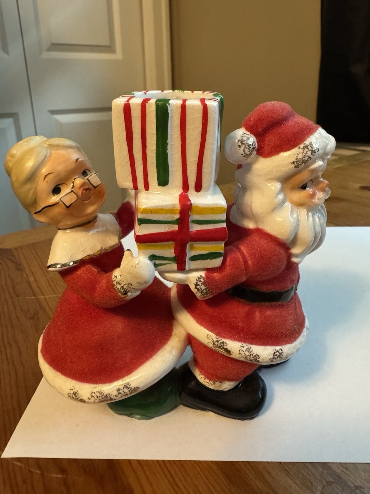 Vintage Japan Supreme Quality I’m Santa And Mrs Claus Candle Holder Velvet Vintage Japan Supreme Quality I’m Santa And Mrs Claus Candle Holder Velvet