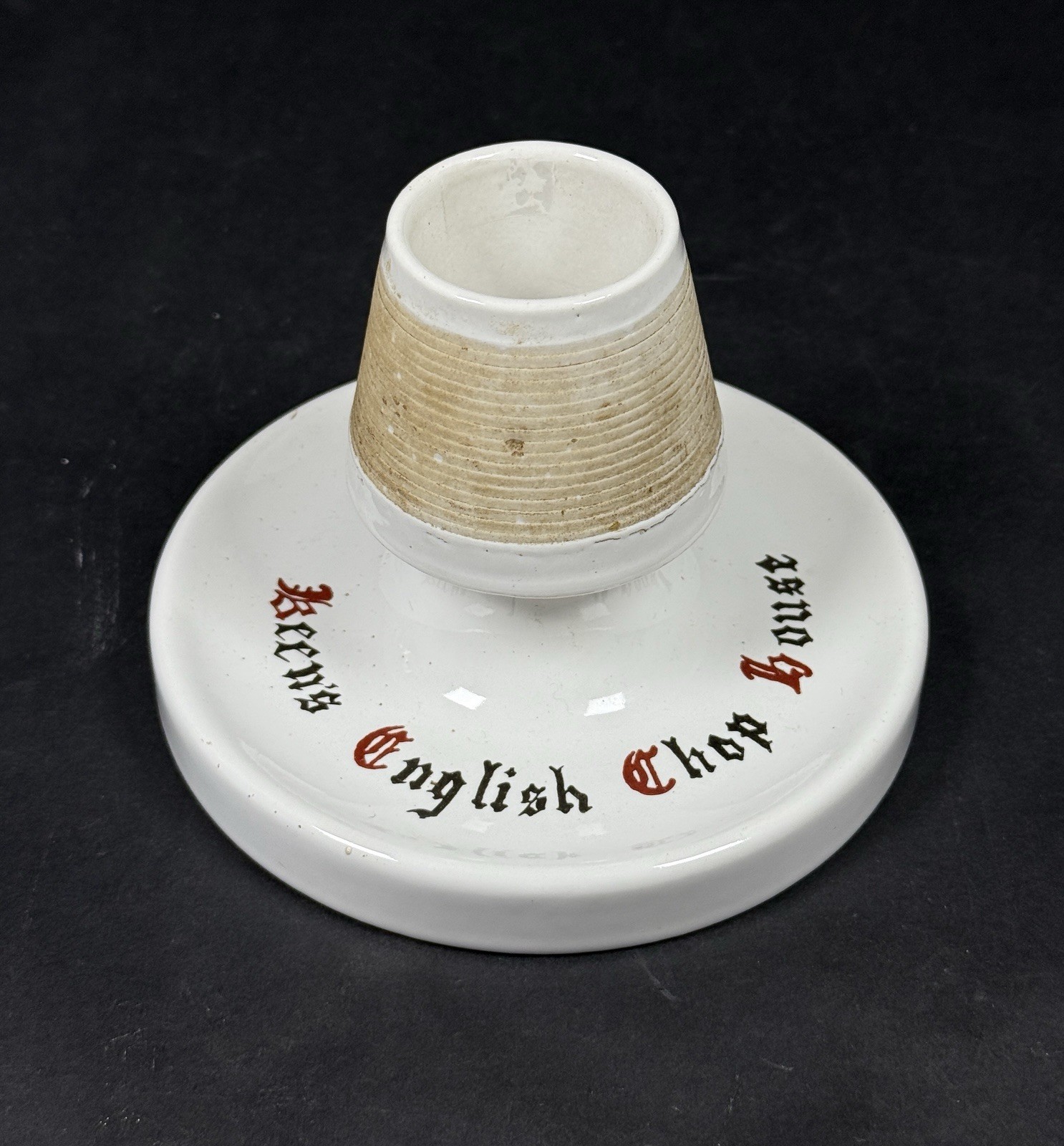 Vintage Keen\'s English Chop House NYC Ceramic Match Striker Holder