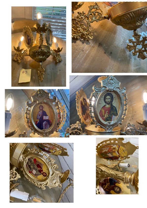 SEVEN (7) Religious Orthodox Gold Plated Aluminum HANGING Lights Cherubs  Greece
