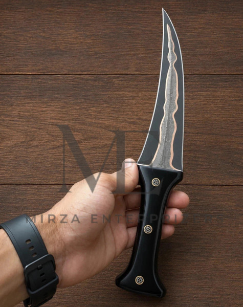 CUSTOM HANDMADE COPPER DAMASCUS STEEL HUNTING KNIFE &SHEATH | USA TAX PAID