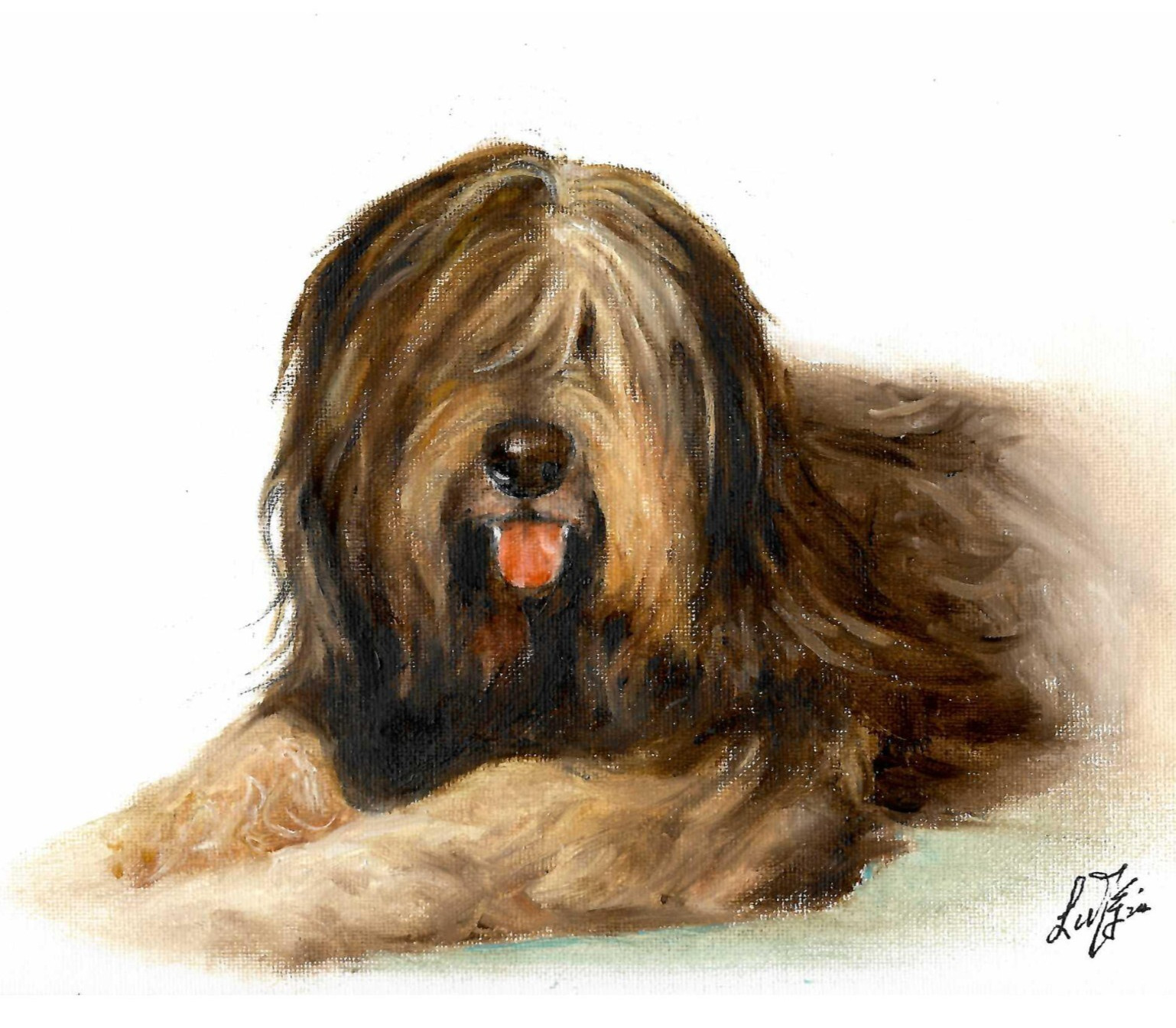 ❦ ORIGINAL Oil Dog Portrait Painting POLISH LOWLAND SHEEPDOG Artist Signed Art ❦ ORIGINAL Oil Dog Portrait Painting POLISH LOWLAND SHEEPDOG Artist Signed Art