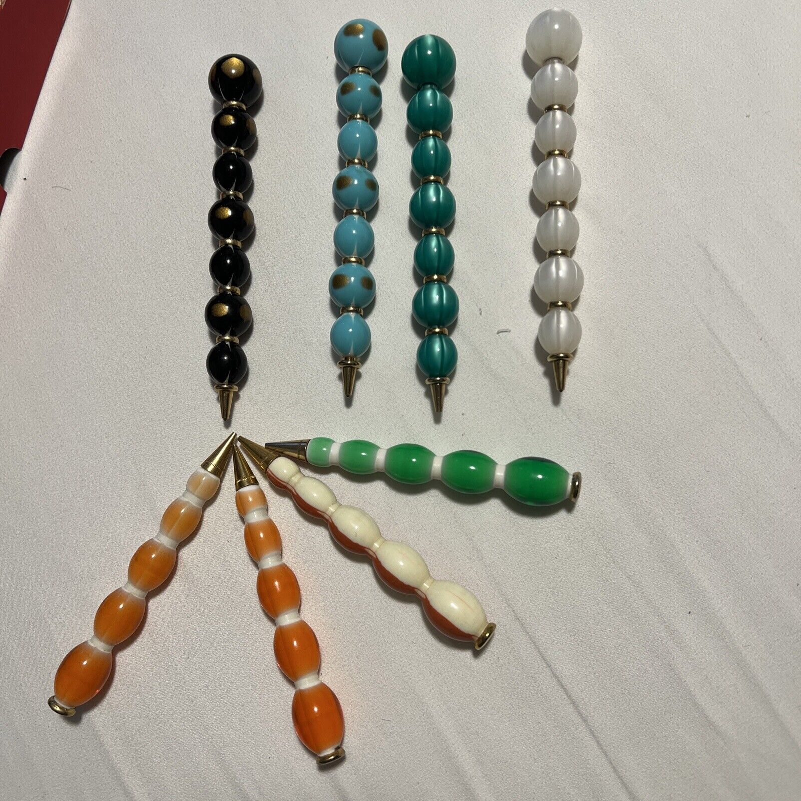 RARE - GORGEOUS HIGH QUALITY HANDMADE BEAD BUBBLE PEARL VINTAGE PENS LOT OF 8