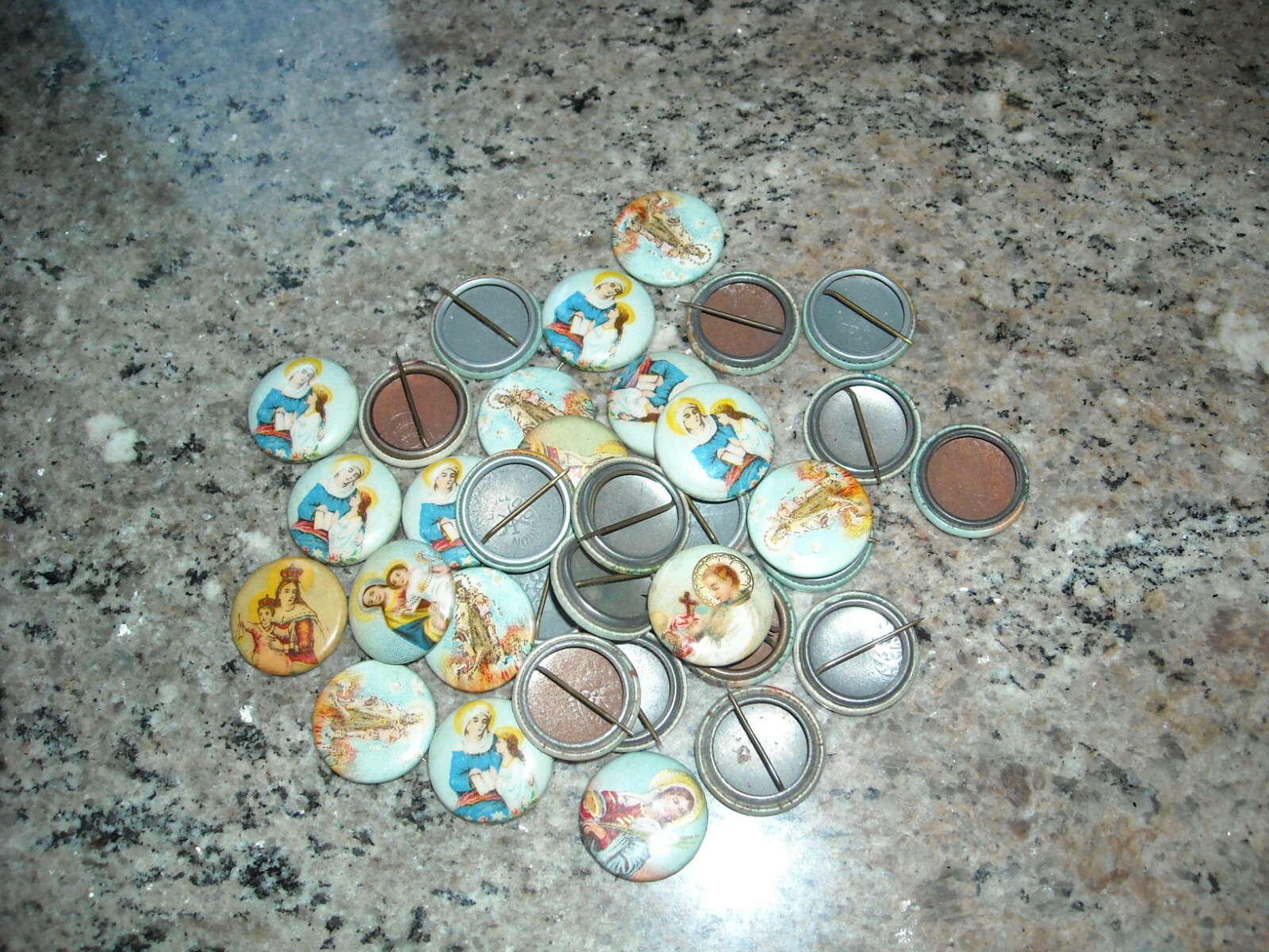 Antique Celluloid Pin Back Button - Religious Catholic