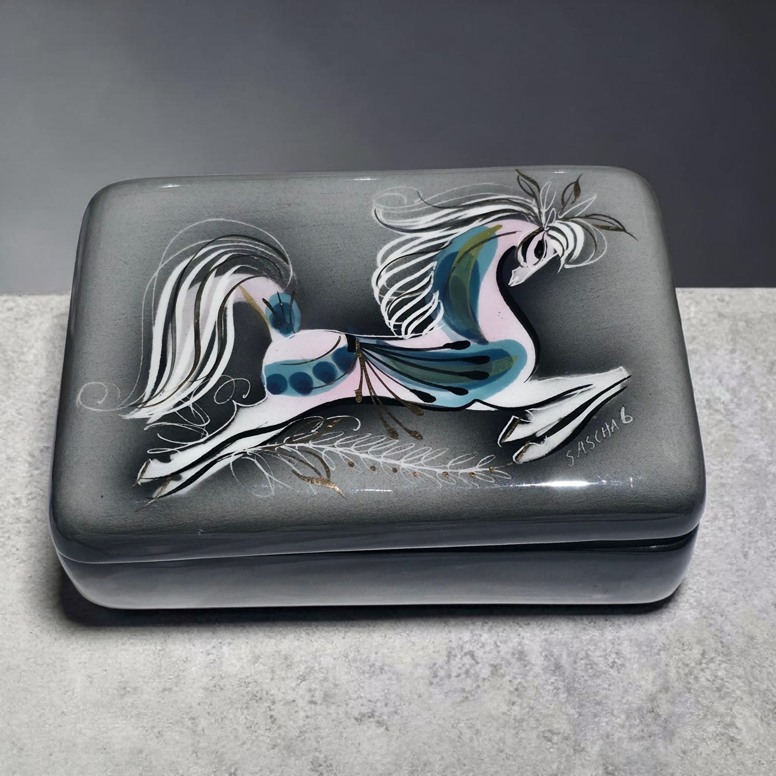 Vintage Sascha B Brastoff Horse Trinket Box MCM Ceramic Jewelry Box Atomic A2 Vintage Sascha B Brastoff Horse Trinket Box MCM Ceramic Jewelry Box Atomic A2