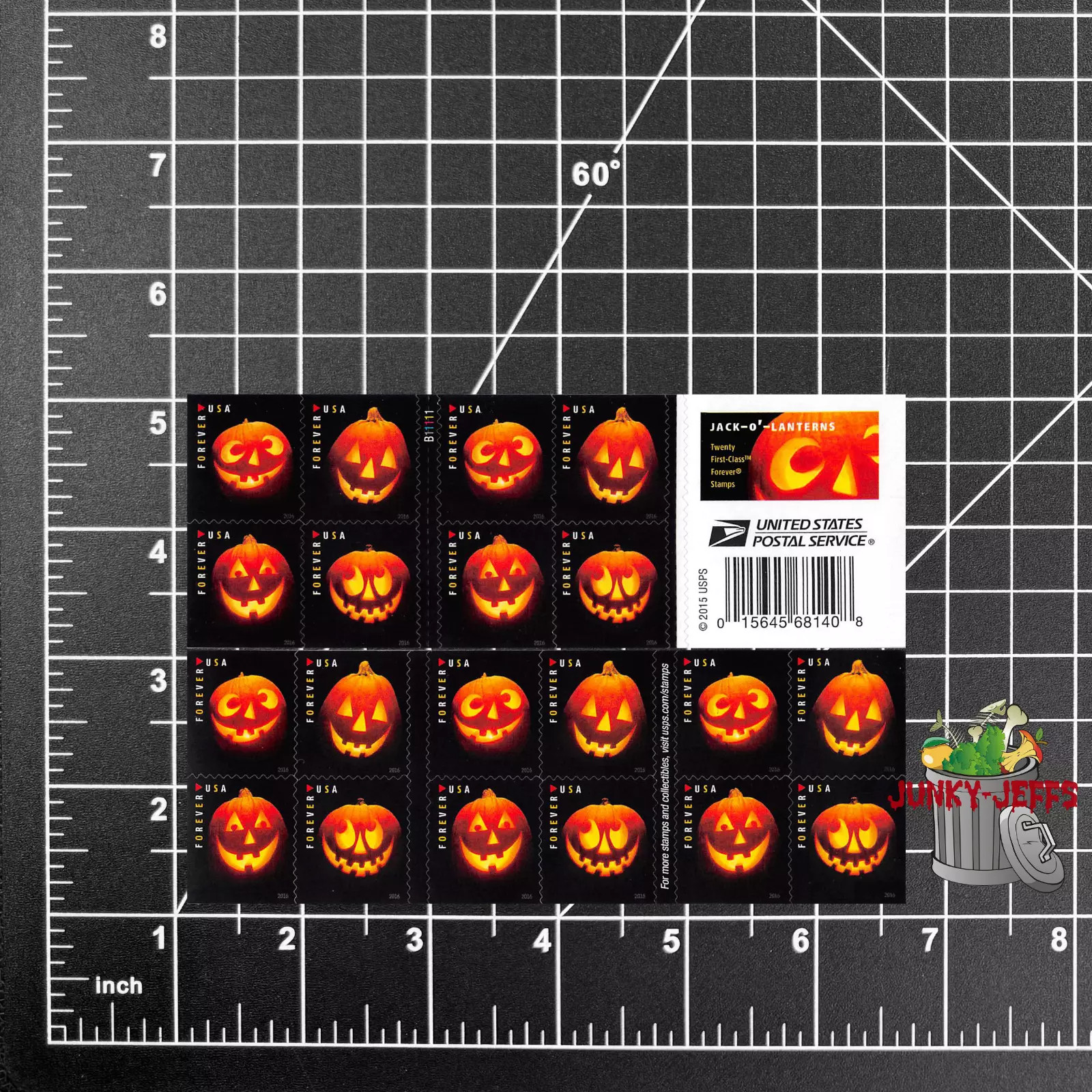 2016 USPS SHEET OF 20 FIRST CLASS LETTER STAMPS HALLOWEEN JACK-O'-LANTERNS 73¢