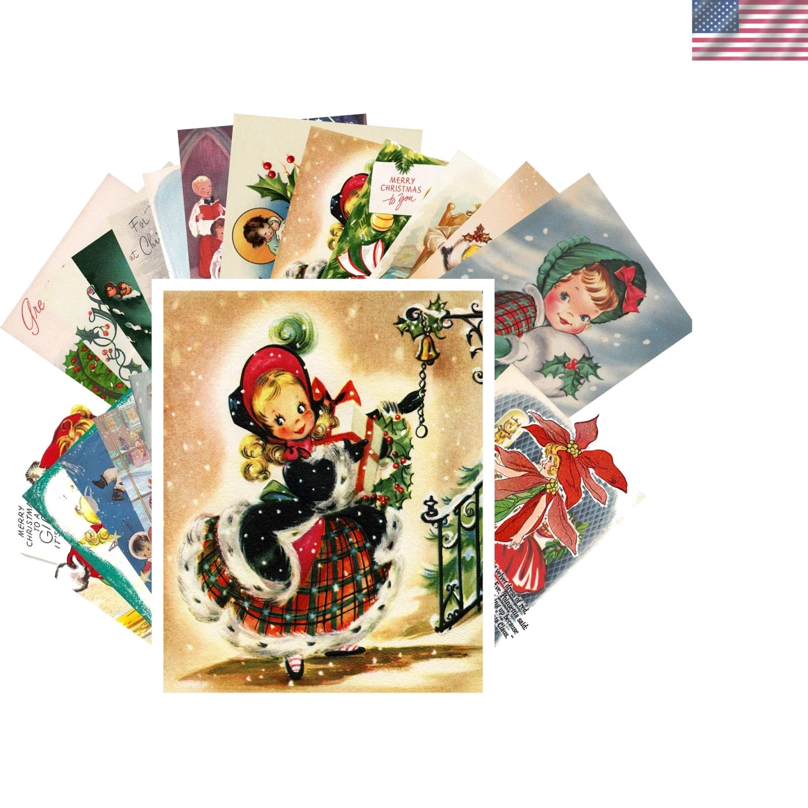 Children\'s Vintage Christmas Greeting Cards - 24 Retro Postcard Variety Pack