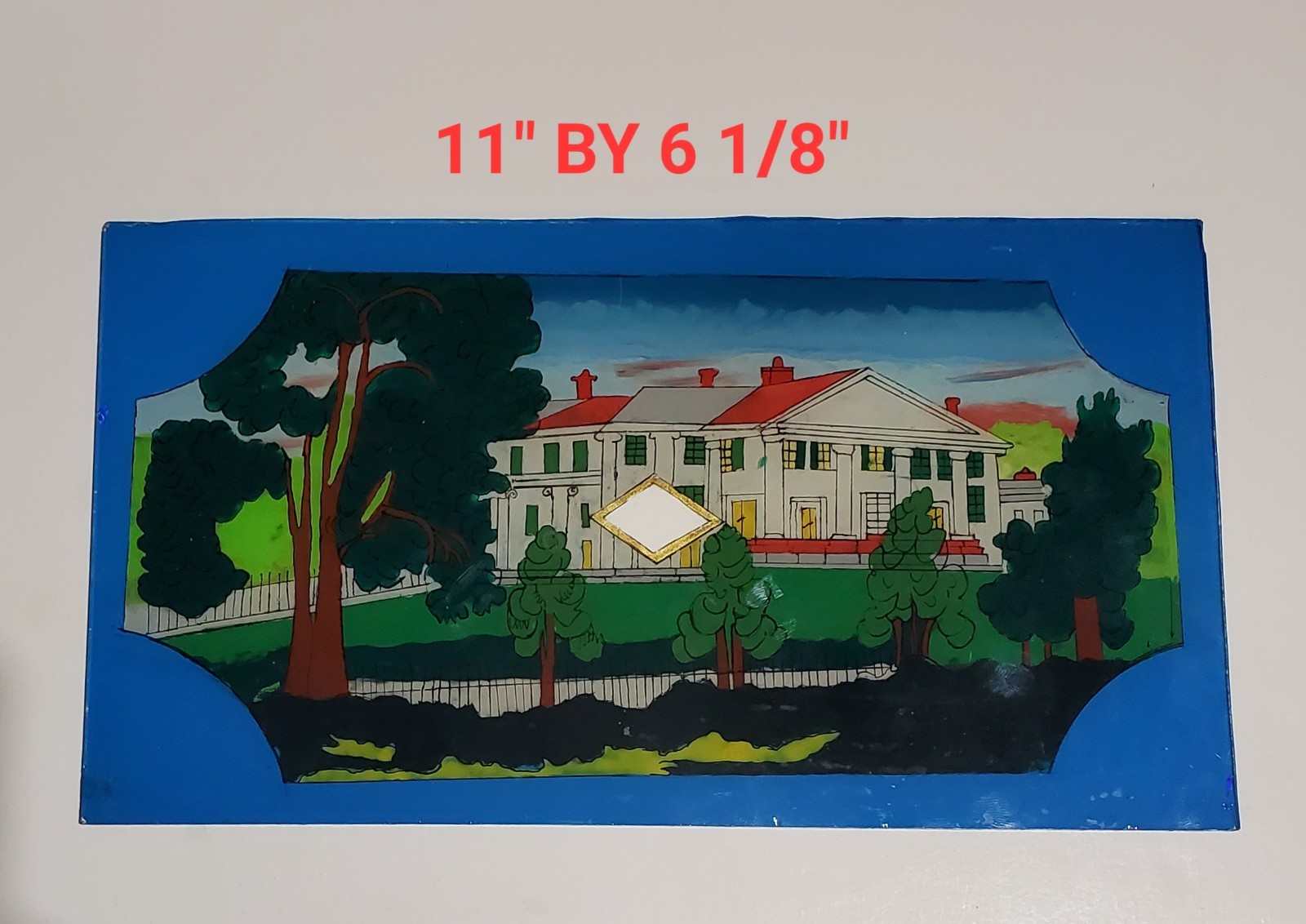 Vintage Antique Clock Tablet Reverse Glass Painting Mount Vernon Vintage Antique Clock Tablet Reverse Glass Painting Mount Vernon